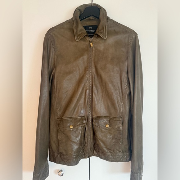 Like-new Scotch & Soda Men's Olive Leather Jacket - Picture 3 of 8